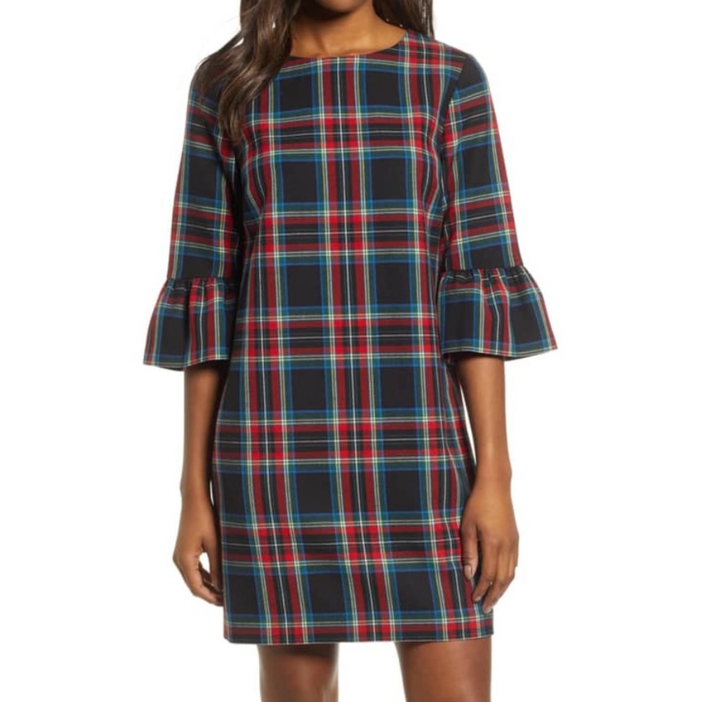 Vineyard Vines Tartan Plaid Shift Dress Black and Red